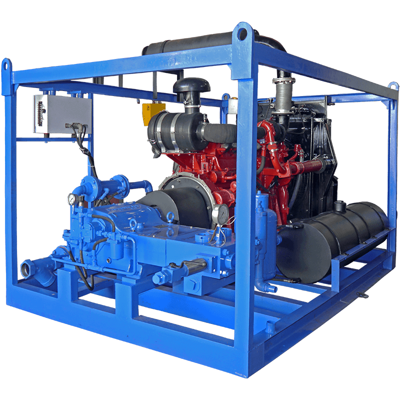 Skid-mounted diesel hydro blasting machine